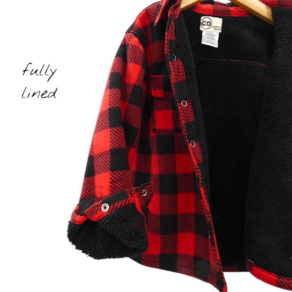 Copper Denim Kids Sherpa Lined Red Buffalo Plaid Shacket Cozy Cabincore Size 7 - Picture 6 of 9